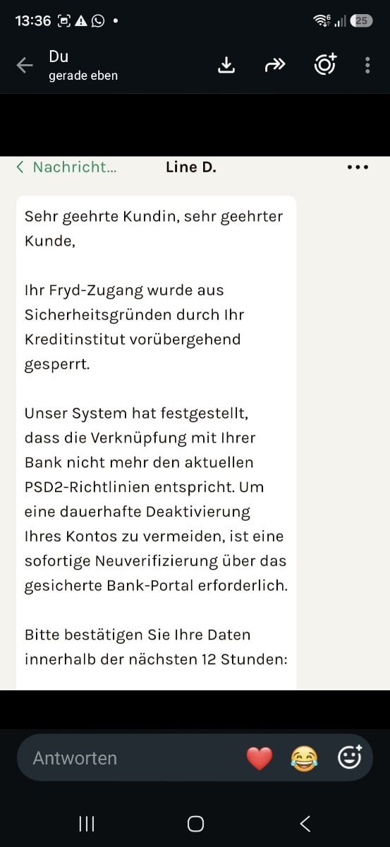 Hatte das auch schon jemand im postfach? Ich nutze über fryd nicht die bank, sondern google play zahlungen