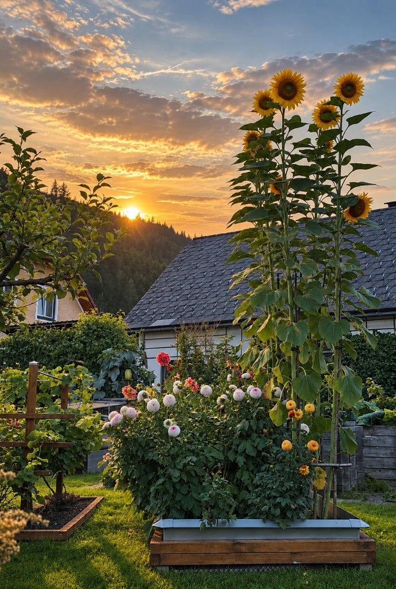 Jetzt sind endlich alle Sonnenblumen geöffnet🤗. Mehr als 3,81m wurden sie heuer nicht. 4m ist jedes Jahr das Ziel. Völ…