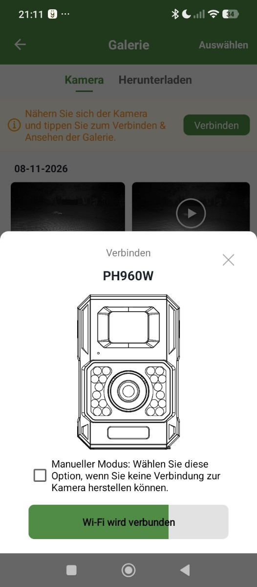 Hier verbindet sich die Kamera mit der App.