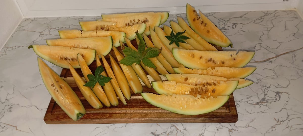 🍈🍉 Heute hab ich noch meine beiden Melonen aufgeschnitten 😮😮😮 die sind ja richtig reif, eigentlich ist die Piel de…