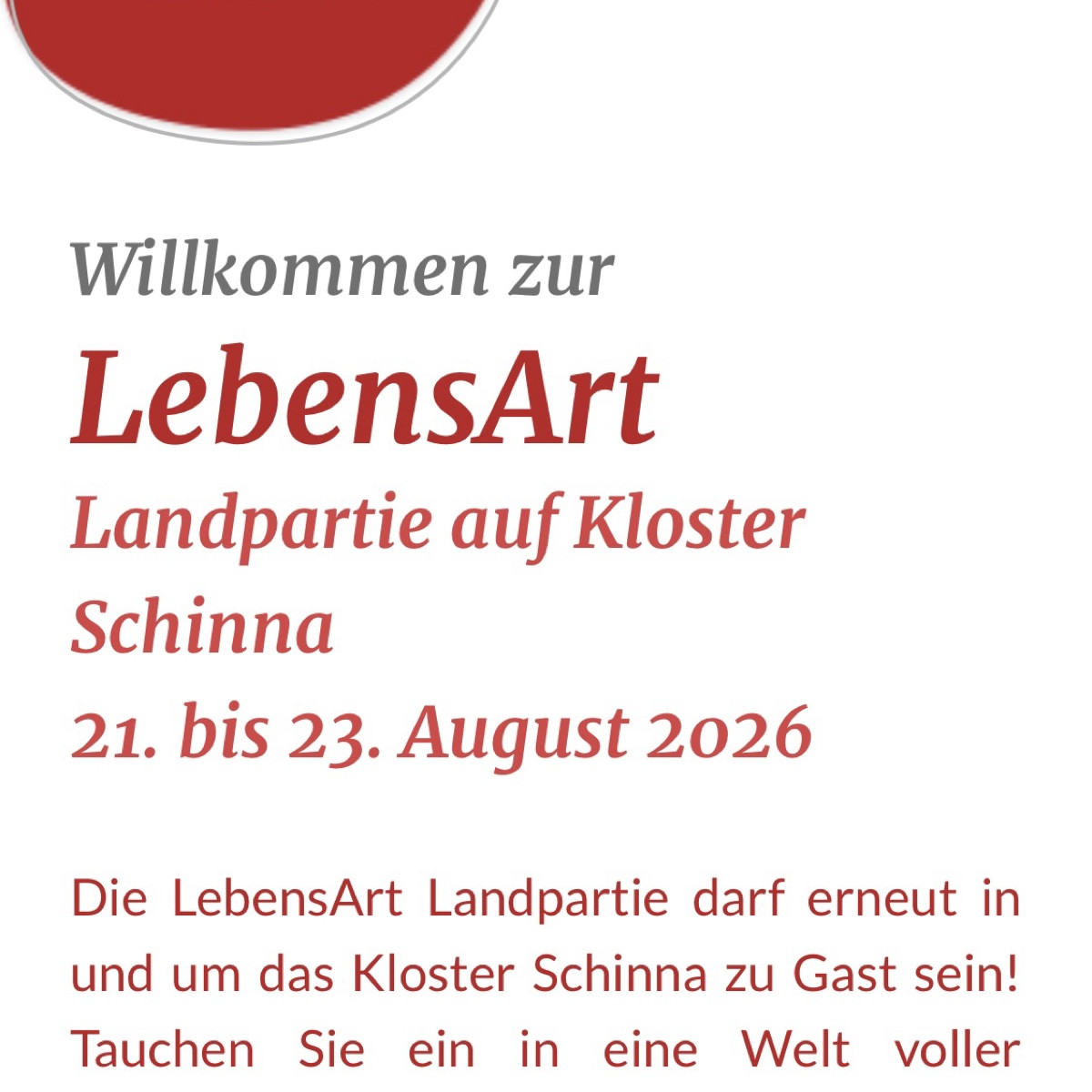 Hallo liebe Community,

Ich habe Freikarten für die LebensArt Landpartie im Kloster Schinna. Gültig sind die Karten nur…