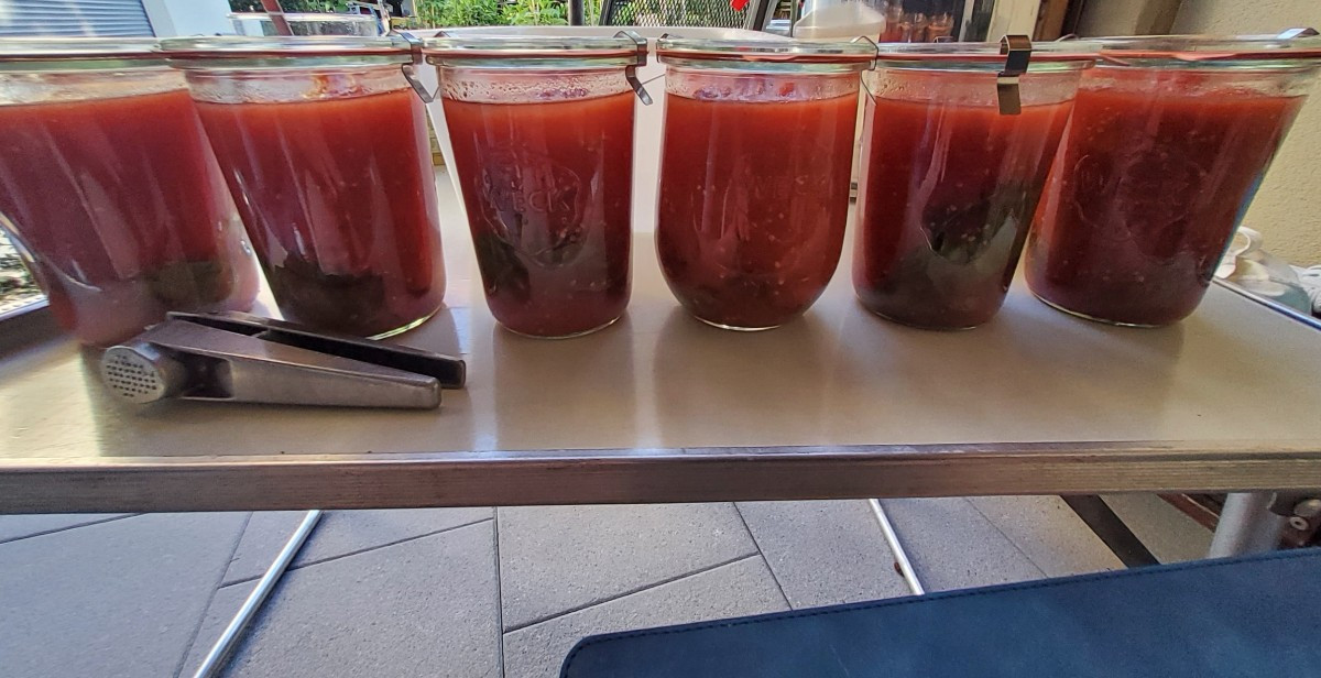 ...Heute mal die erste Charge Tomaten eingeweckt...🤩...
...mit etwas Glück könnte es nochmal genauso viel geben,  dann…